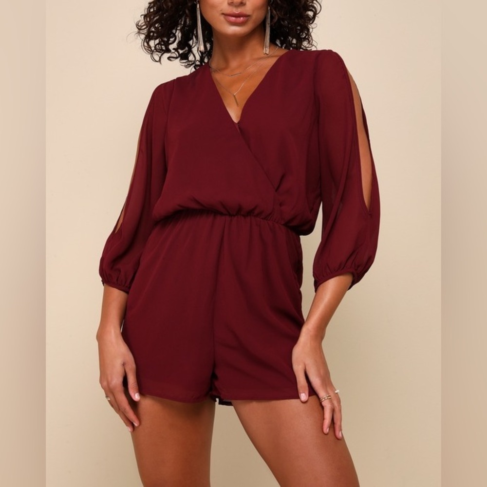 Lulus Luck and Love Burgundy Three-Quarter Sleeve Romper